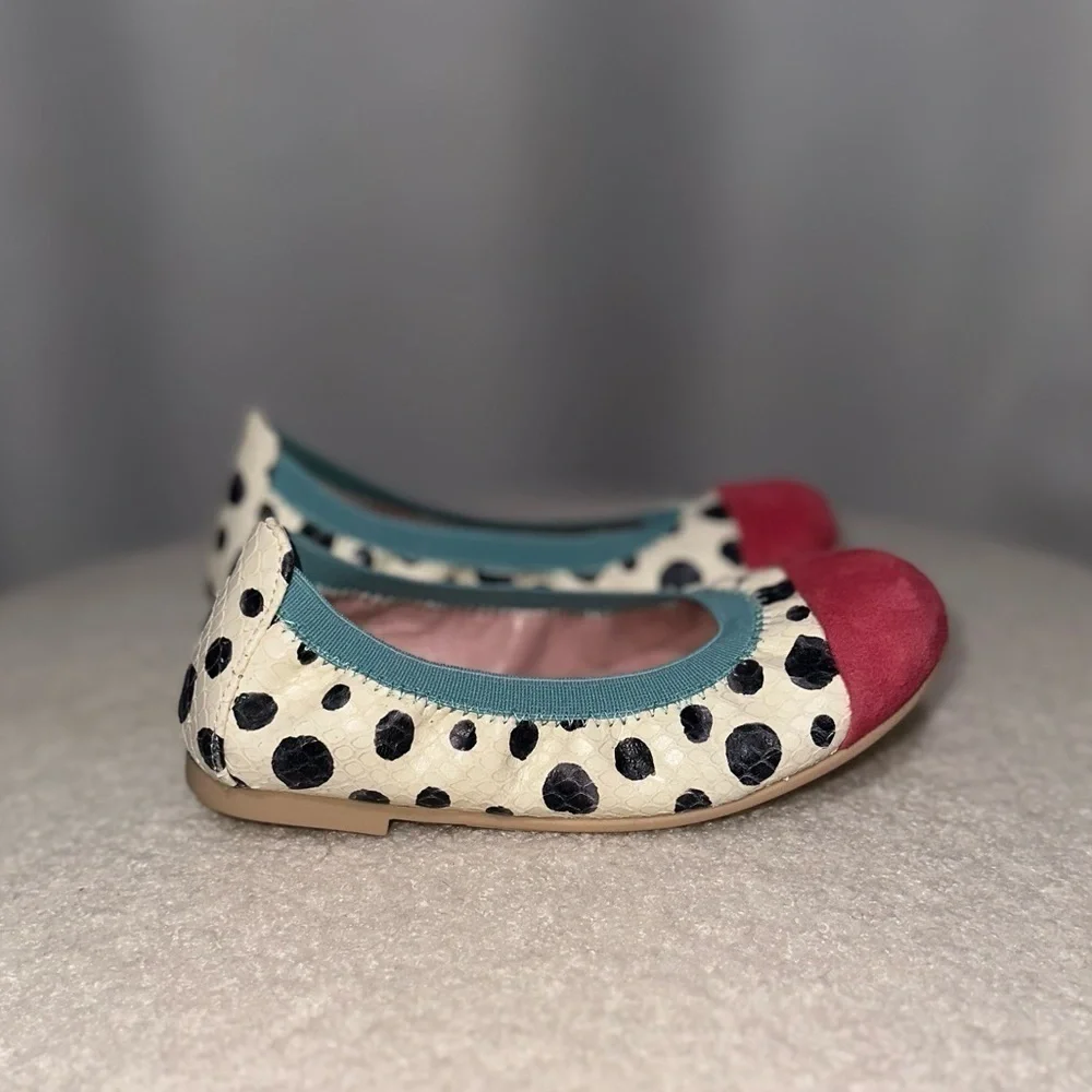 Pretty Ballerinas Kids Handmade Valerie Polka Dot Croc Embossed Leather Flats
